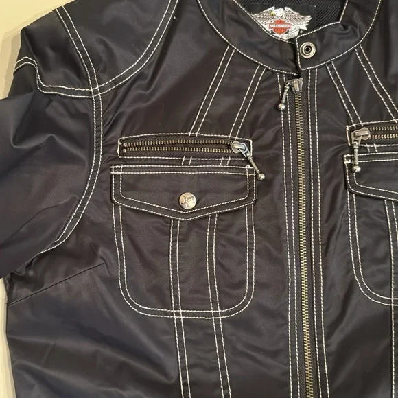 Harley Davidson Zip Jacket Black bedazzled Blue 
EMBROIDERED Women’s L Baddie - Picture 6 of 14